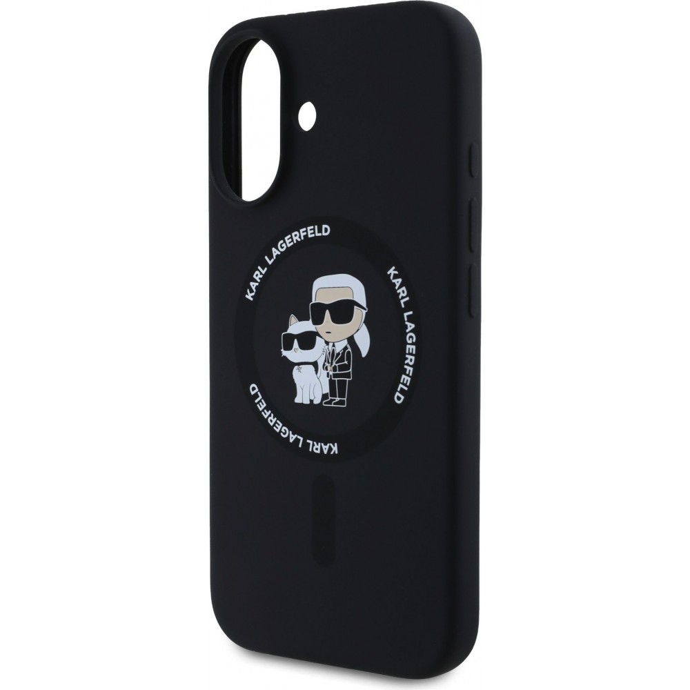iPhone 16 Case Hülle - Karl Lagerfeld und Choupette soft touch mit MagSafe - Schwarz