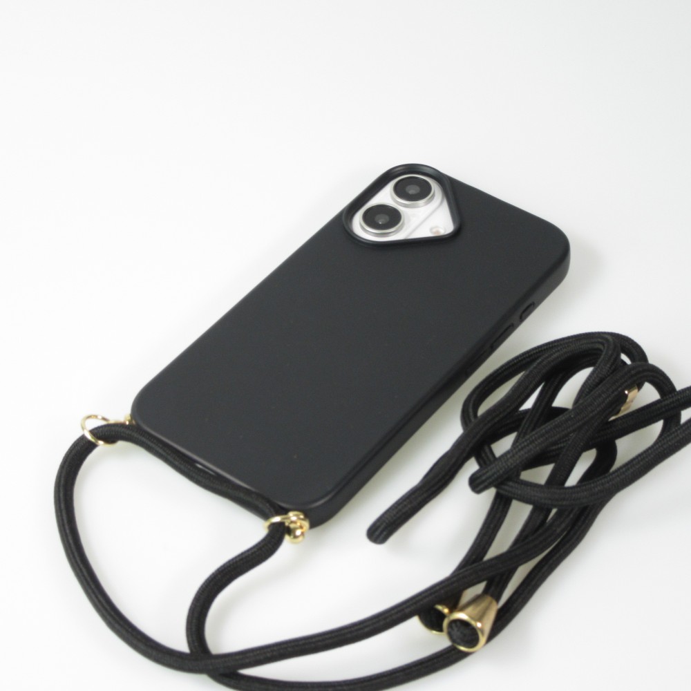 iPhone 16 Plus Case Hülle - Bio Eco-Friendly Vegan mit Handykette Necklace - Schwarz