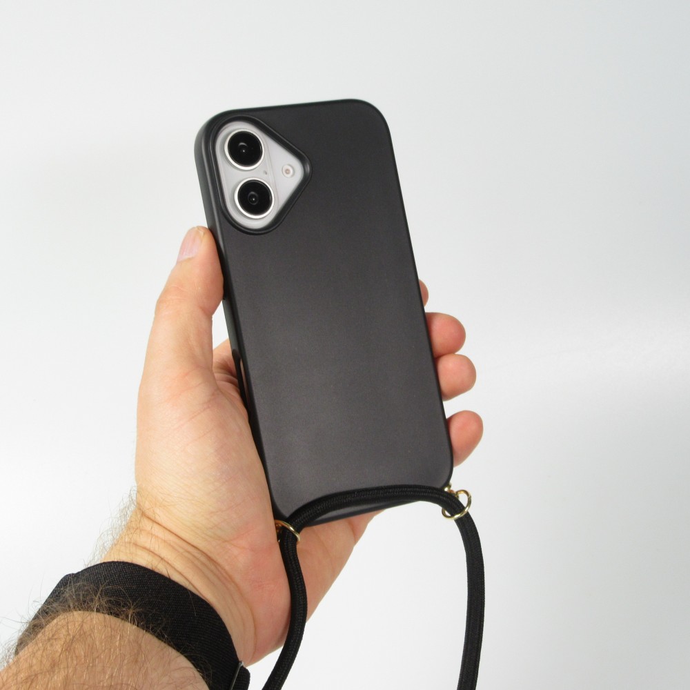 iPhone 16 Plus Case Hülle - Bio Eco-Friendly Vegan mit Handykette Necklace - Schwarz