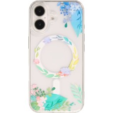 iPhone 16 Plus Case Hülle - Gummi Silikon steif mit MagSafe Frühlings Blumen - Transparent