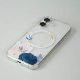 iPhone 16 Plus Case Hülle - Gummi Silikon steif mit MagSafe blaue Rose - Transparent