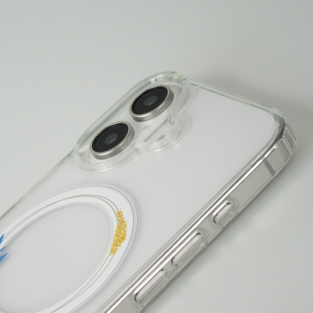 iPhone 16 Plus Case Hülle - Gummi Silikon steif mit MagSafe blaue Rose - Transparent