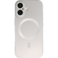 iPhone 16 Plus Case Hülle - Gummi weich mit Kameraschutzglas MagSafe - Silber