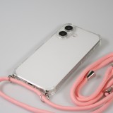 Coque iPhone 16 Plus - Gel transparent avec lacet - Rose