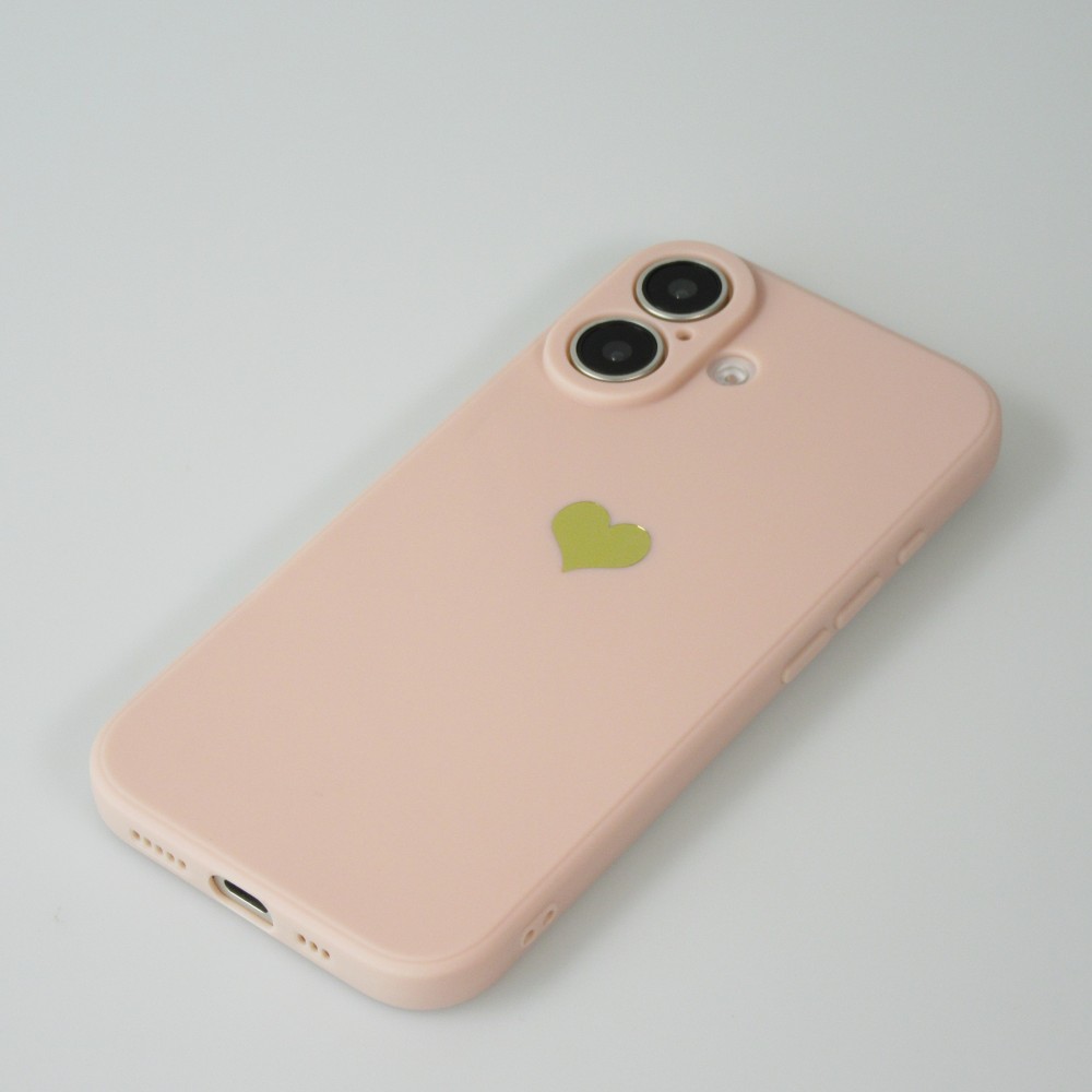 iPhone 16 Plus Case Hülle - Silikon Mat Herz gold - Rosa