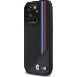 iPhone 16 Pro Case Hülle - BMW M Tricolore Streifen Leder MagSafe - Schwarz