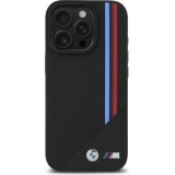 iPhone 16 Pro Case Hülle - BMW M Tricolore Streifen Leder MagSafe - Schwarz