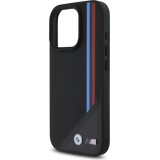 iPhone 16 Pro Case Hülle - BMW M Tricolore Streifen Leder MagSafe - Schwarz