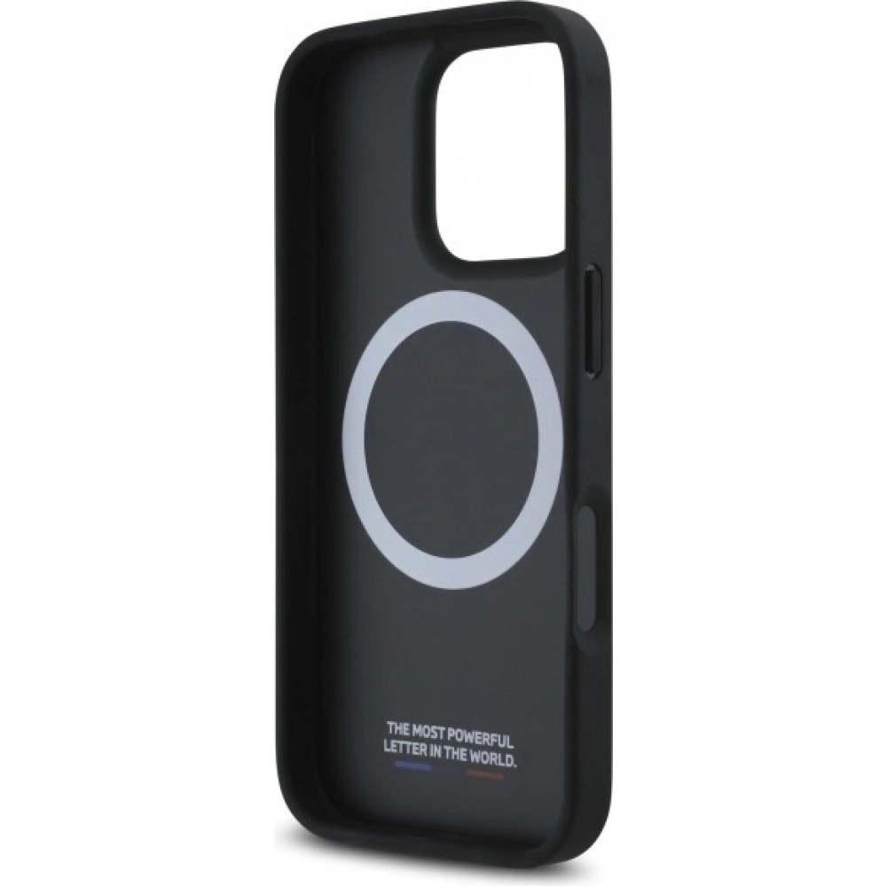 iPhone 16 Pro Case Hülle - BMW M Tricolore Streifen Leder MagSafe - Schwarz