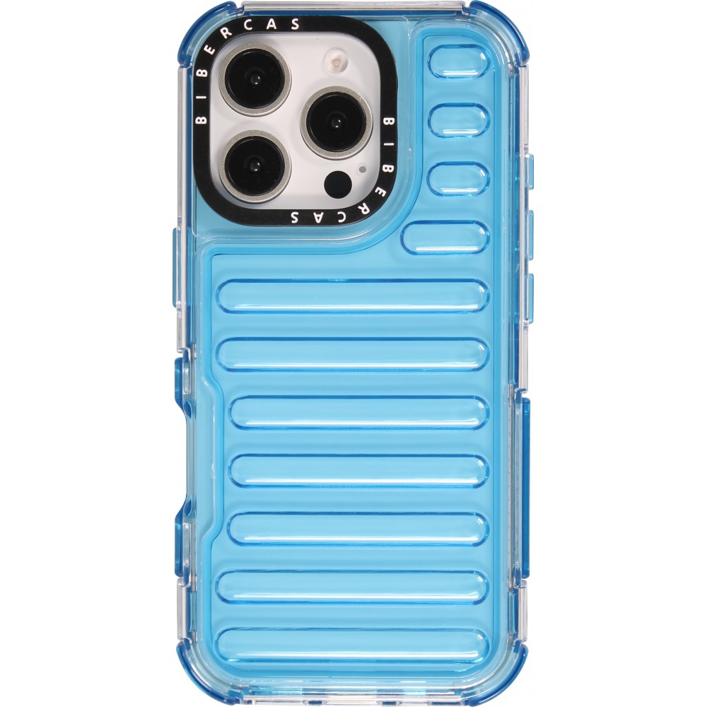 iPhone 16 Pro Case H&uuml;lle - Transparente Hart-Silikon Cover mit 3D Bulp Effekt und verst&auml;rkten Ecken - Blau