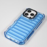 iPhone 16 Pro Case H&uuml;lle - Transparente Hart-Silikon Cover mit 3D Bulp Effekt und verst&auml;rkten Ecken - Blau