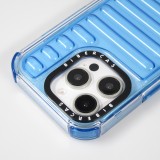 iPhone 16 Pro Case H&uuml;lle - Transparente Hart-Silikon Cover mit 3D Bulp Effekt und verst&auml;rkten Ecken - Blau