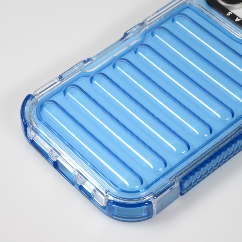 iPhone 16 Pro Case H&uuml;lle - Transparente Hart-Silikon Cover mit 3D Bulp Effekt und verst&auml;rkten Ecken - Blau
