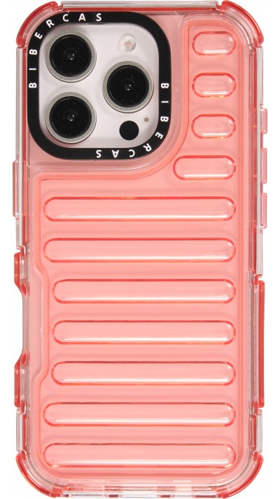 Coque iPhone 16 Pro Max - Couverture en silicone dur transparente avec effet Bulp 3D et coins renforcés - Rouge