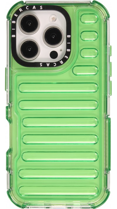 Coque iPhone 16 Pro - Couverture en silicone dur transparente avec effet Bulp 3D et coins renforcés - Vert