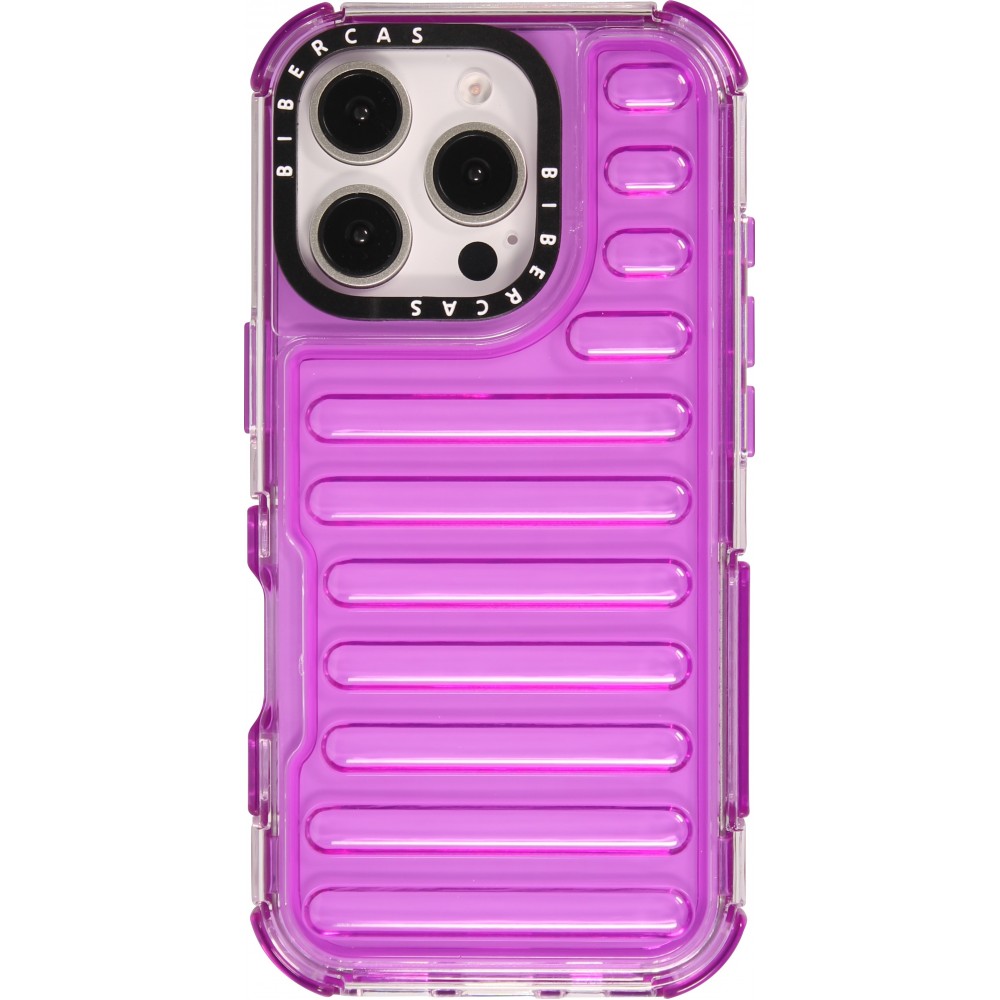 iPhone 16 Pro Case H&uuml;lle - Transparente Hart-Silikon Cover mit 3D Bulp Effekt und verst&auml;rkten Ecken - Violett