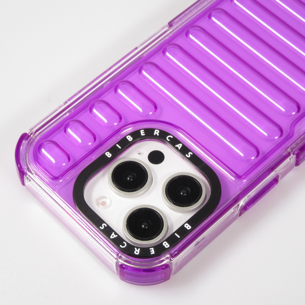 iPhone 16 Pro Case H&uuml;lle - Transparente Hart-Silikon Cover mit 3D Bulp Effekt und verst&auml;rkten Ecken - Violett