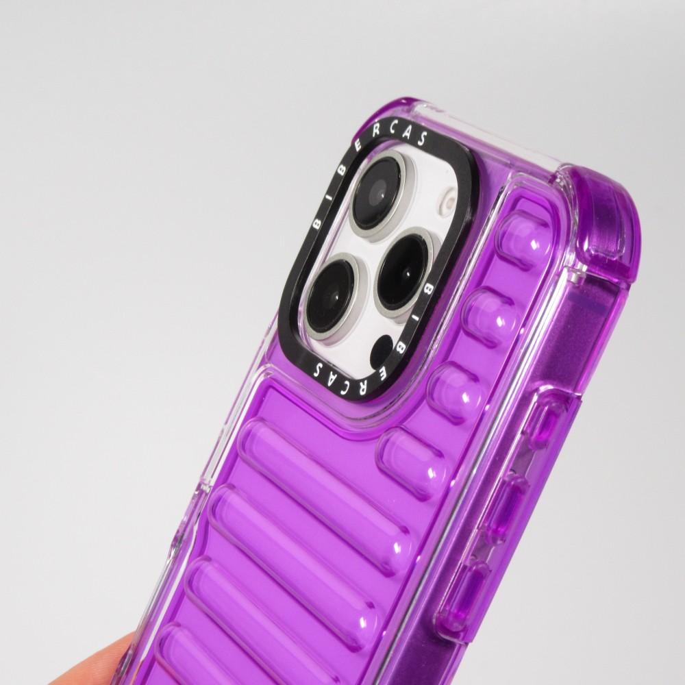 iPhone 16 Pro Case H&uuml;lle - Transparente Hart-Silikon Cover mit 3D Bulp Effekt und verst&auml;rkten Ecken - Violett