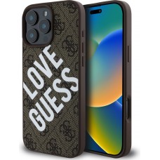 iPhone 16 Pro Case H&uuml;lle - Guess Monogramm Kunstleder mit Love Guess Street Style Logo und integriertem MagSafe - Braun