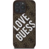 iPhone 16 Pro Case H&uuml;lle - Guess Monogramm Kunstleder mit Love Guess Street Style Logo und integriertem MagSafe - Braun