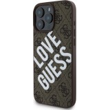 iPhone 16 Pro Case H&uuml;lle - Guess Monogramm Kunstleder mit Love Guess Street Style Logo und integriertem MagSafe - Braun