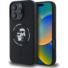 Coque iPhone 16 Pro - Karl Lagerfeld et Choupette soft touch avec MagSafe - Noir