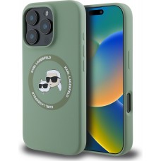 Coque iPhone 16 Pro - Karl Lagerfeld et Choupette soft touch avec MagSafe - Vert foncé