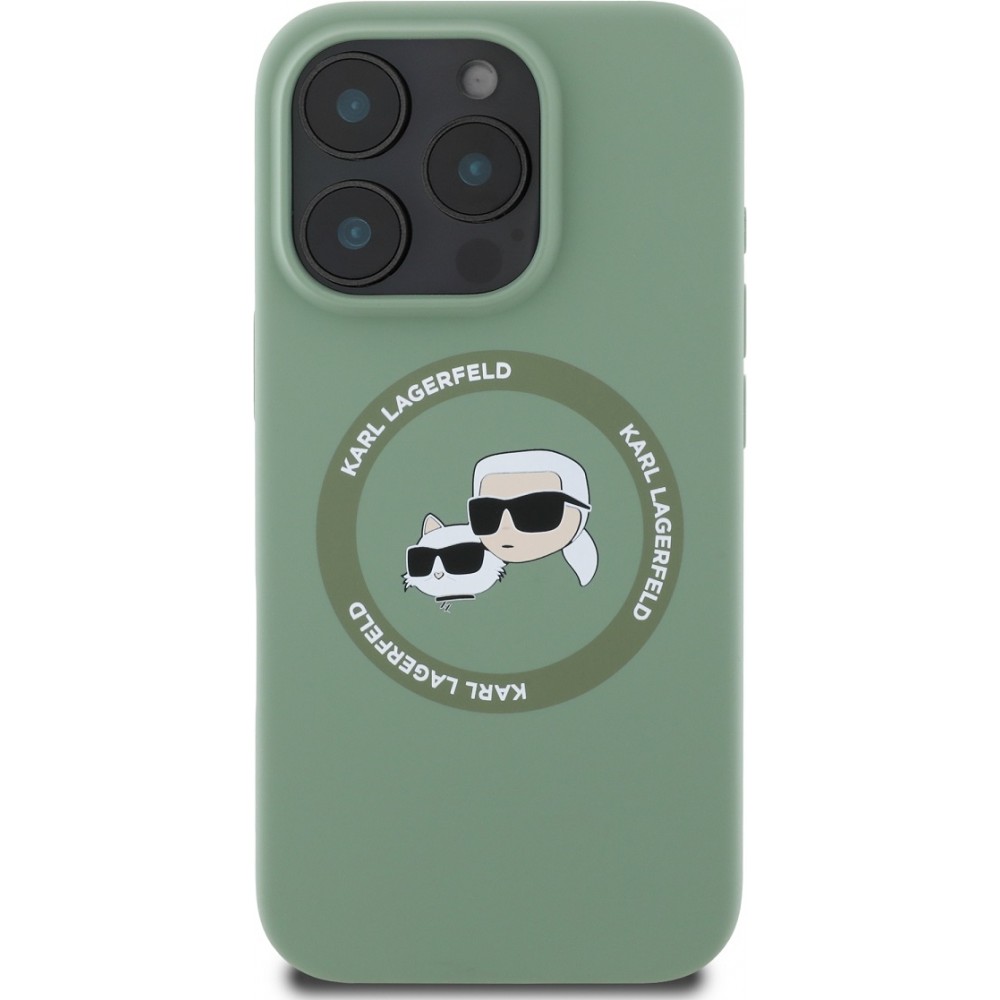 Coque iPhone 16 Pro - Karl Lagerfeld et Choupette soft touch avec MagSafe - Vert foncé