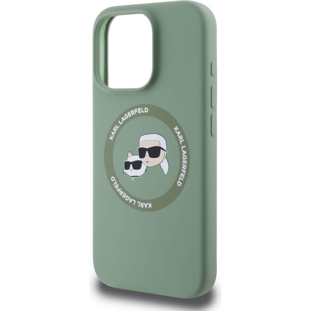 Coque iPhone 16 Pro - Karl Lagerfeld et Choupette soft touch avec MagSafe - Vert foncé