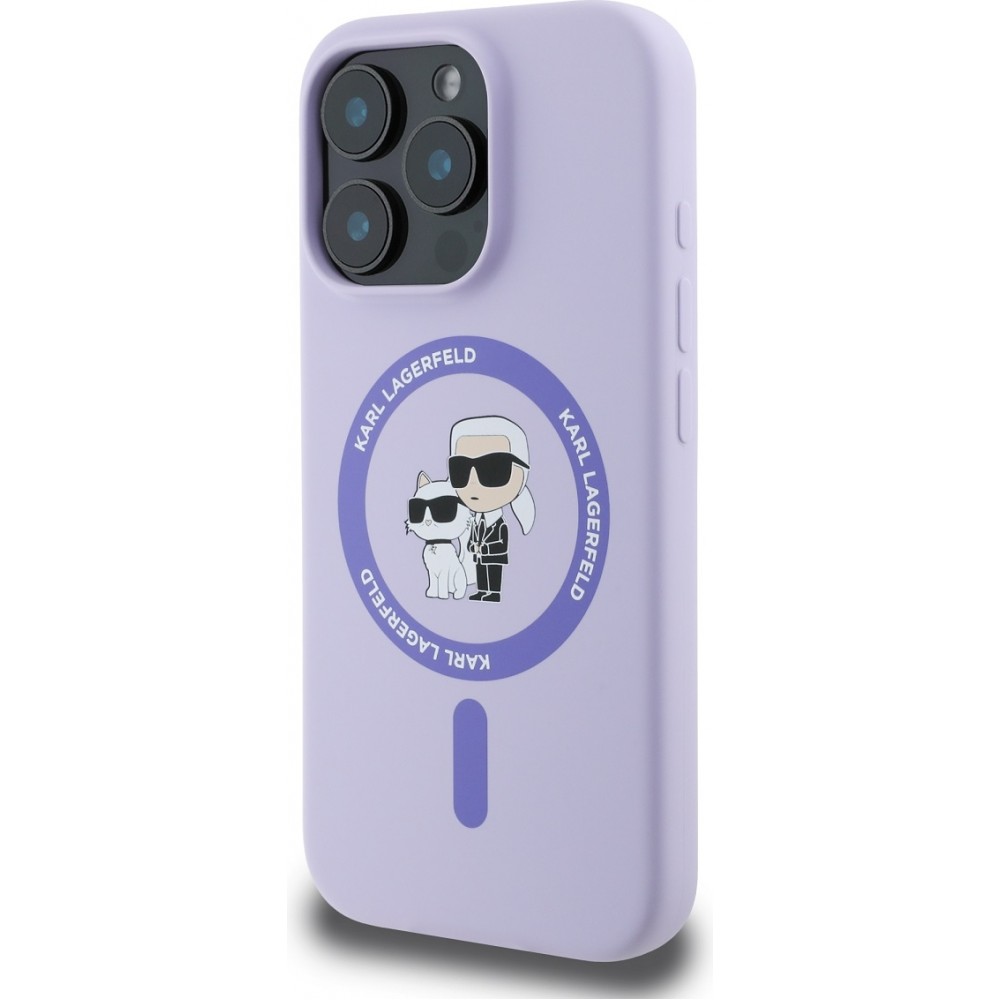 iPhone 16 Pro Case Hülle - Karl Lagerfeld und Choupette soft touch mit MagSafe - Lila