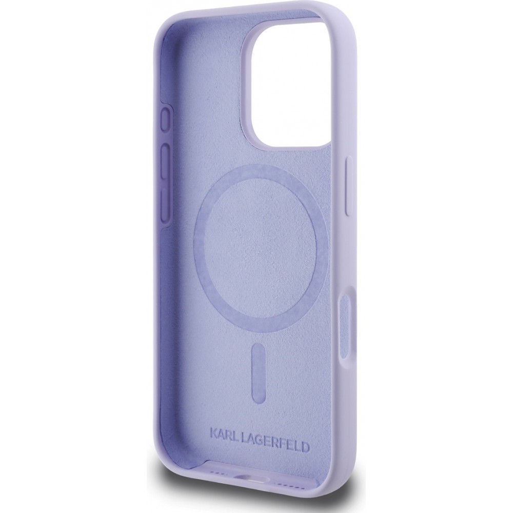 iPhone 16 Pro Case Hülle - Karl Lagerfeld und Choupette soft touch mit MagSafe - Lila