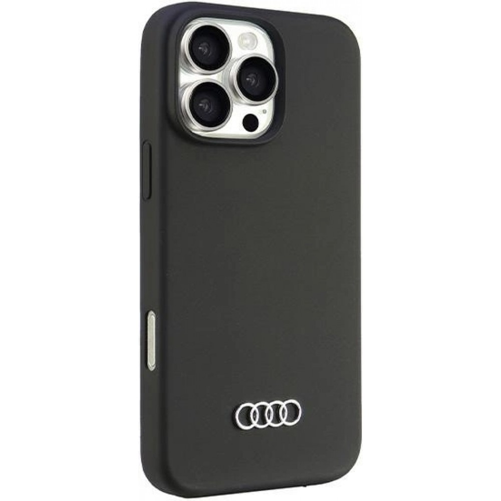 iPhone 16 Pro Max Case H&uuml;lle - Audi Silikon Soft Touch mit Logo - Schwarz