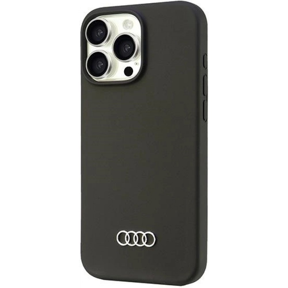 iPhone 16 Pro Max Case H&uuml;lle - Audi Silikon Soft Touch mit Logo - Schwarz