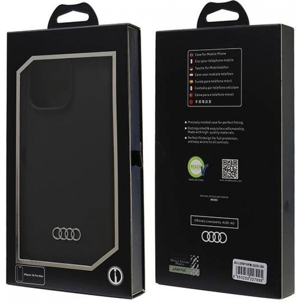 iPhone 16 Pro Max Case H&uuml;lle - Audi Silikon Soft Touch mit Logo - Schwarz