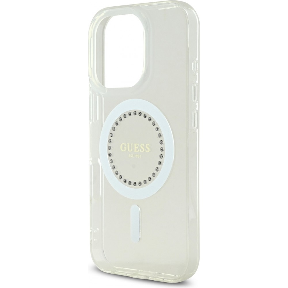 Coque iPhone 16 Pro Max - Guess Strass IML MagSafe - Blanc