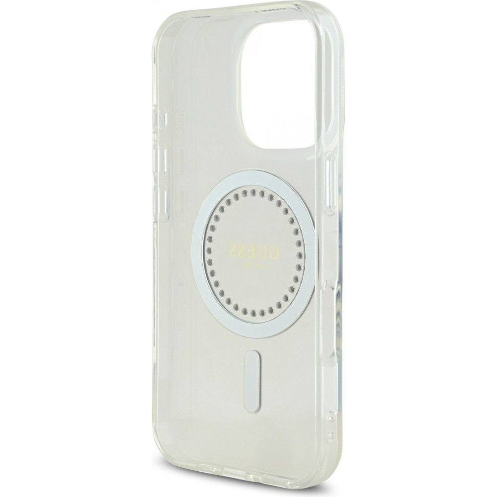 Coque iPhone 16 Pro Max - Guess Strass IML MagSafe - Blanc