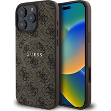 iPhone 16 Pro Max Case Hülle - Guess Monogramm Kunstleder mit integriertem Magsafe - Braun