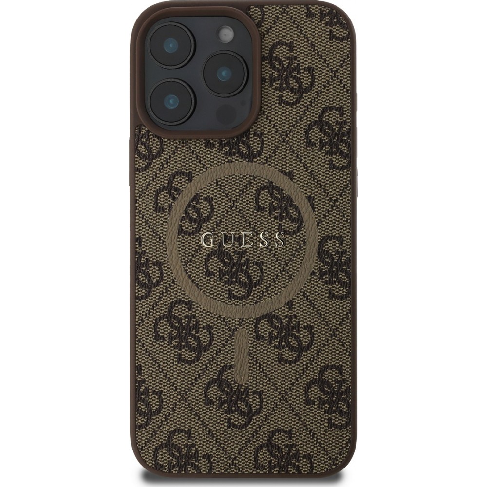 iPhone 16 Pro Max Case Hülle - Guess Monogramm Kunstleder mit integriertem Magsafe - Braun