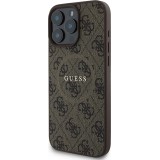 iPhone 16 Pro Max Case Hülle - Guess Monogramm Kunstleder mit integriertem Magsafe - Braun