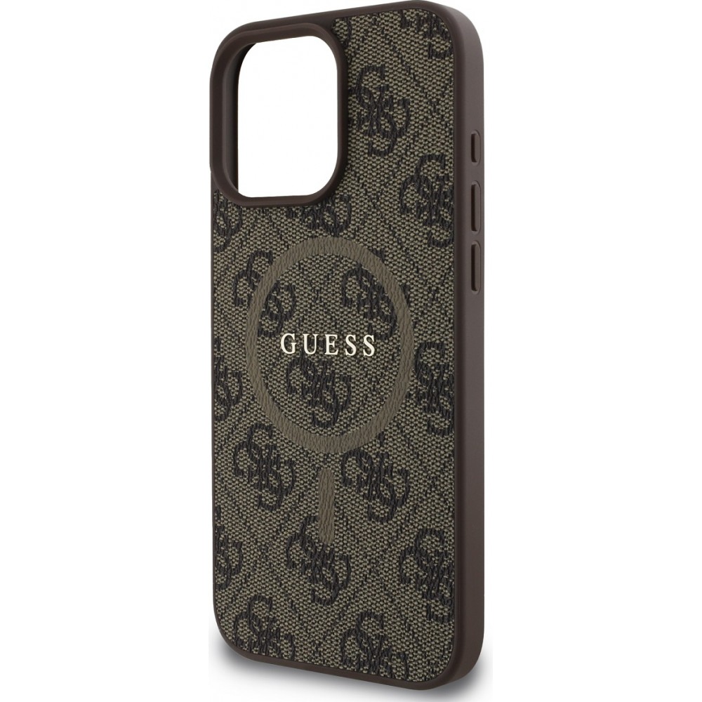 iPhone 16 Pro Max Case Hülle - Guess Monogramm Kunstleder mit integriertem Magsafe - Braun