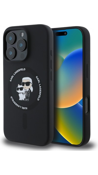 iPhone 16 Pro Max Case Hülle - Karl Lagerfeld und Choupette soft touch mit MagSafe - Schwarz