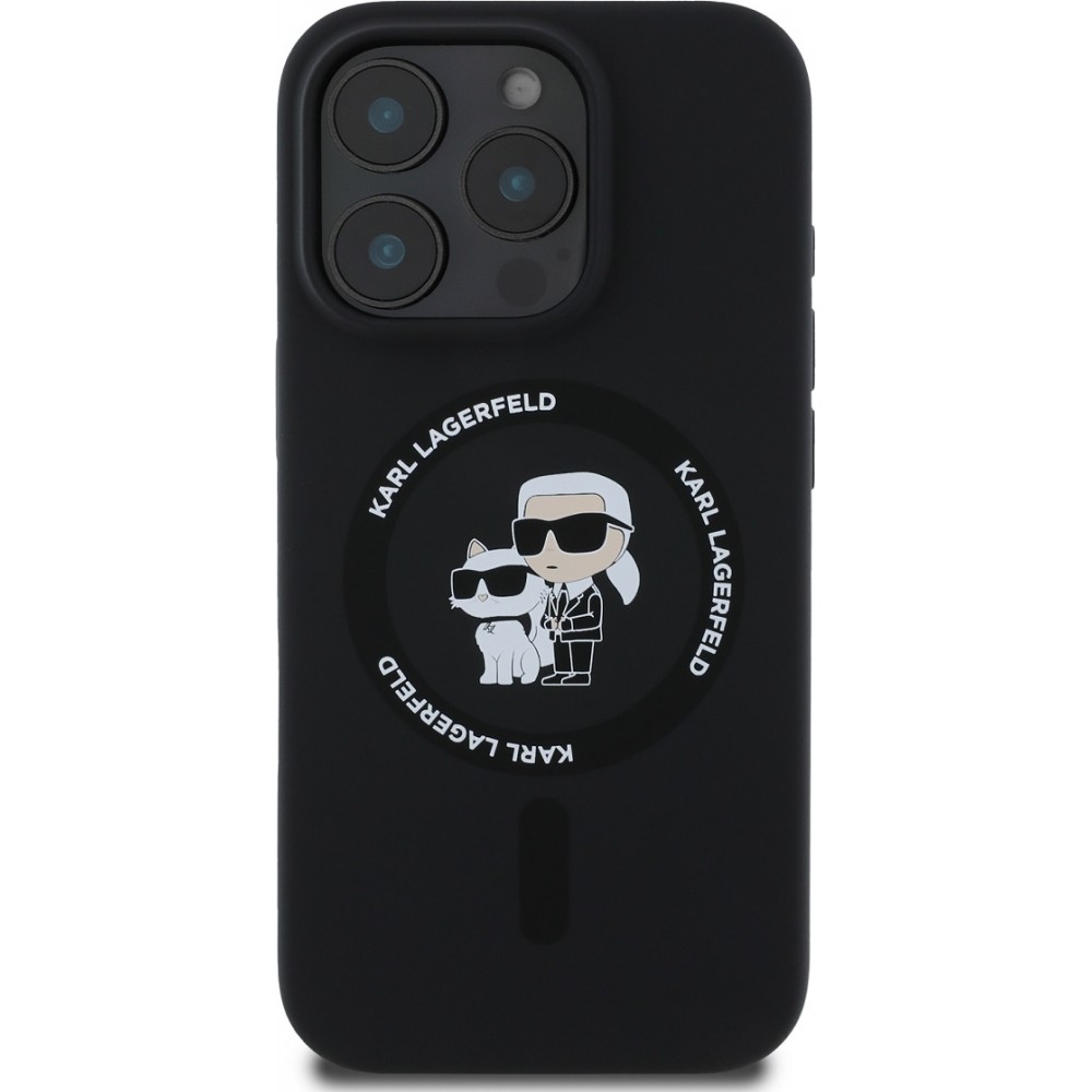iPhone 16 Pro Max Case Hülle - Karl Lagerfeld und Choupette soft touch mit MagSafe - Schwarz
