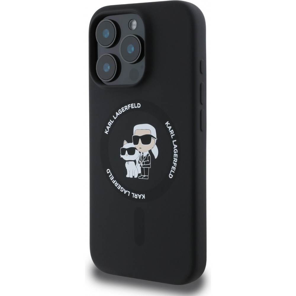iPhone 16 Pro Max Case Hülle - Karl Lagerfeld und Choupette soft touch mit MagSafe - Schwarz