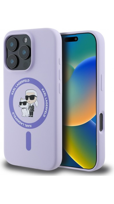 iPhone 16 Pro Max Case Hülle - Karl Lagerfeld und Choupette soft touch mit MagSafe - Lila