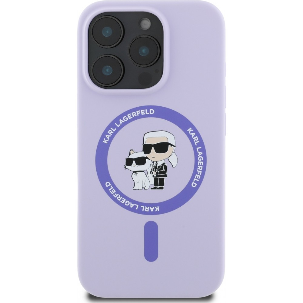 Coque iPhone 16 Pro Max - Karl Lagerfeld et Choupette soft touch avec MagSafe - Violet