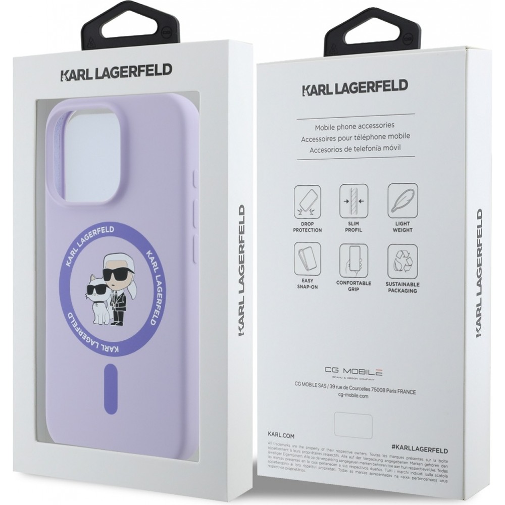 Coque iPhone 16 Pro Max - Karl Lagerfeld et Choupette soft touch avec MagSafe - Violet