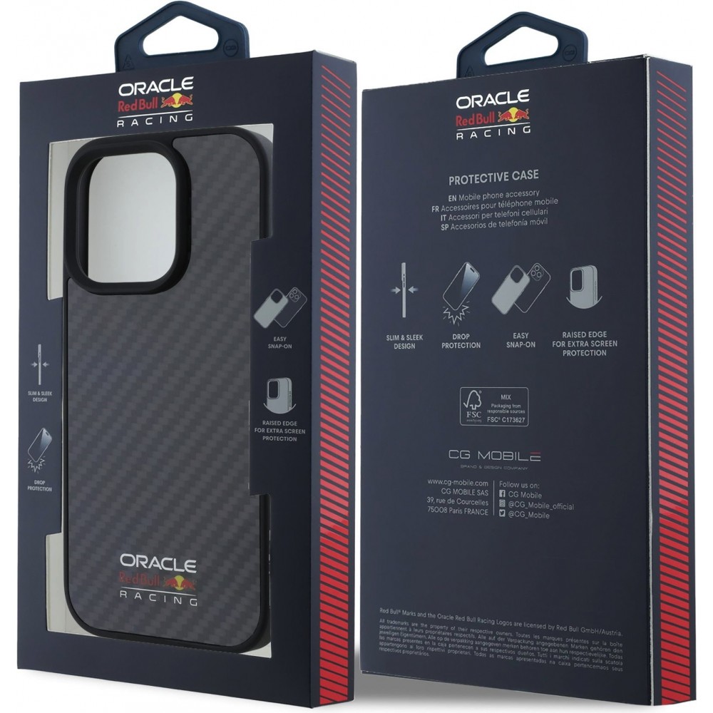 Coque iPhone 16 Pro Max - Red Bull Racing Carbon simple avec logo MagSafe - Noir