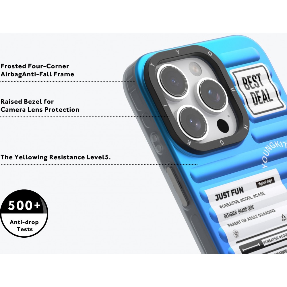 Coque iPhone 16 Pro Max - Youngkit Glow Luggage-Inspired - Bleu/violet