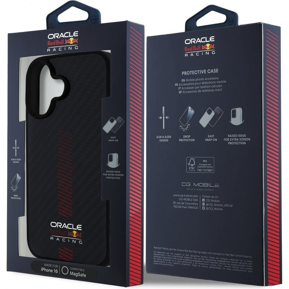 iPhone 16 Case Hülle - Red Bull Racing Carbon Powerbar MagSafe - Schwarz
