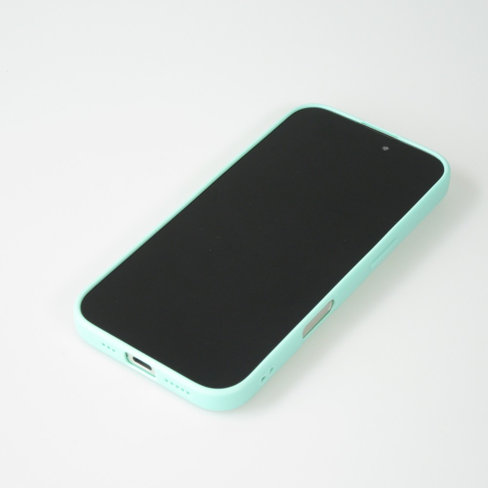 iPhone 16 Case Hülle - Silikon Mat Herz gold - Türkis